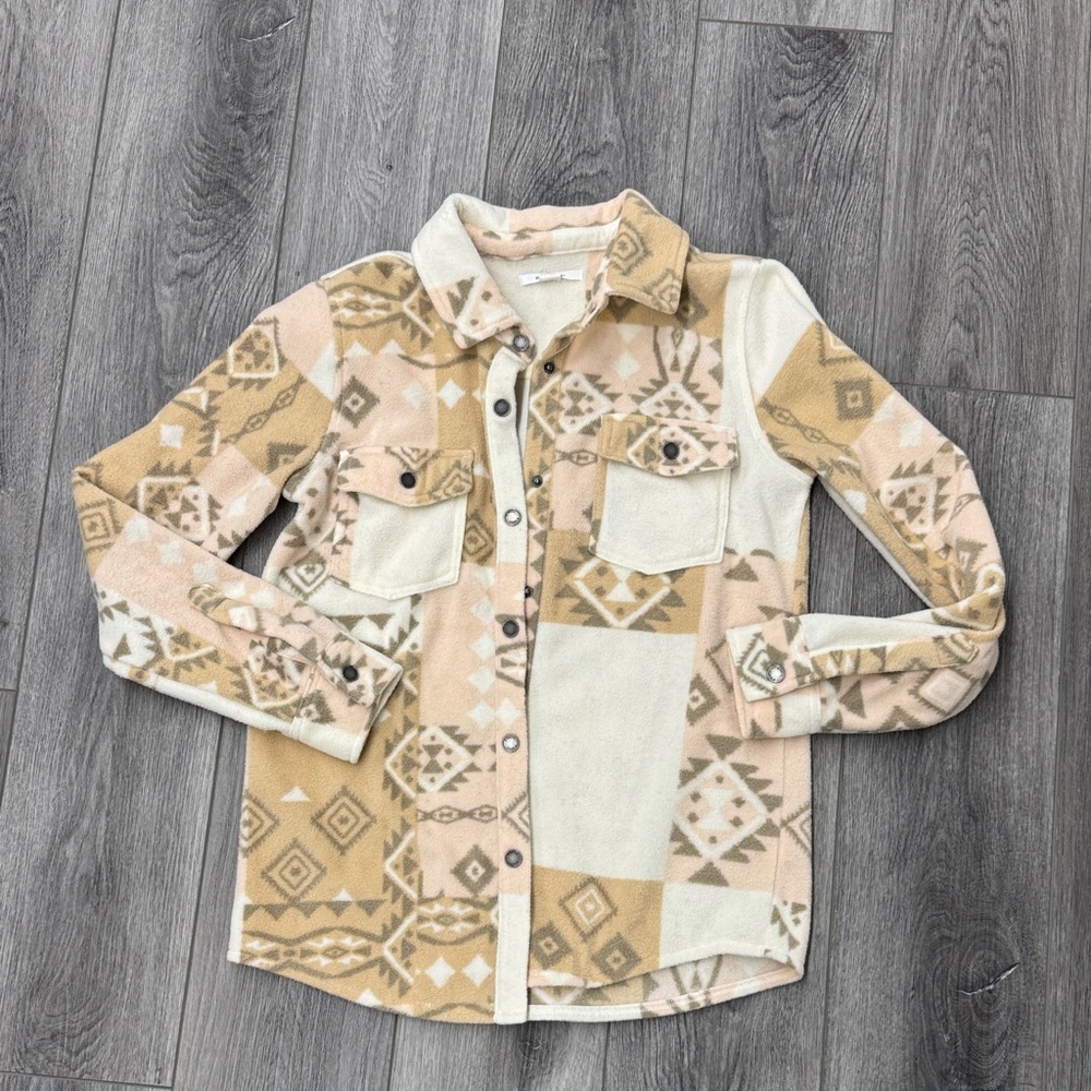 O'Neill Fleece Geometric Tan and Cream Button Down Shirt